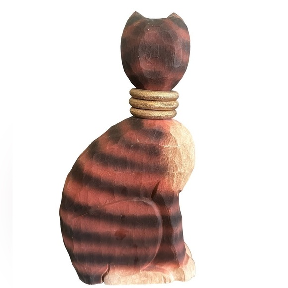 James Haddon Hand Carved Wooden Cat Figurine Folk Art Hand Painted Green Eyes - Picture 3 of 7